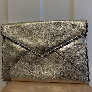Gold Metallic Leather Envelope Clutch